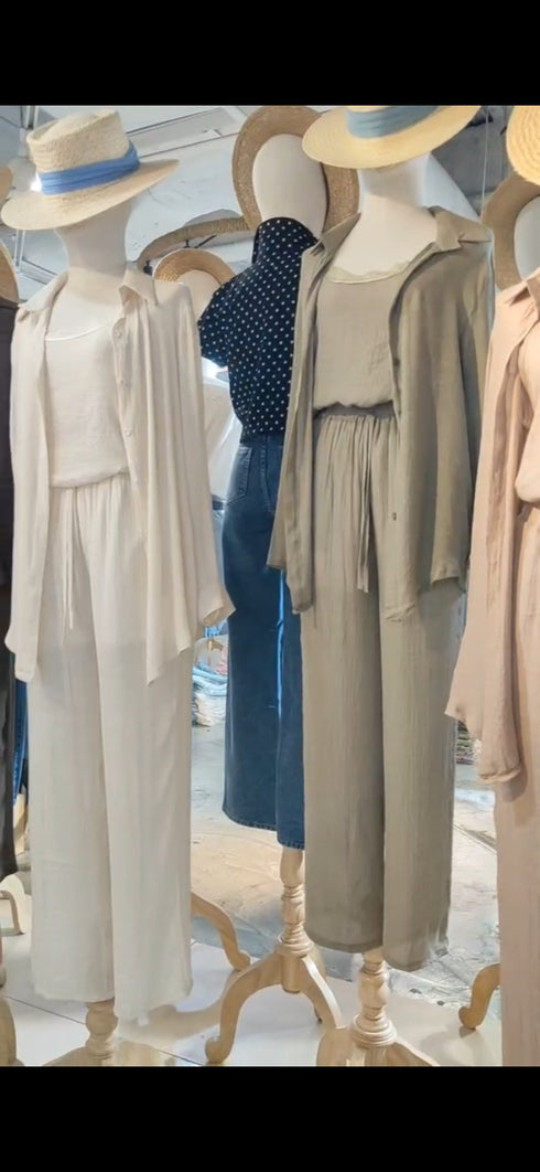 Summer Casual Three Piece Co-Ord Sets of Shirts Camisole and Trousers